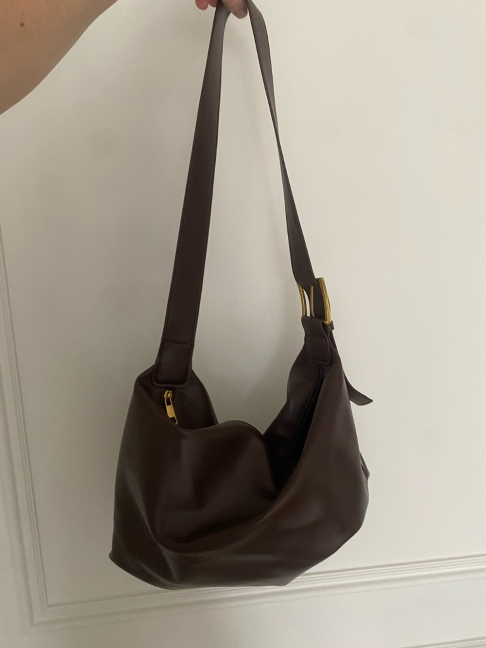 Princess Polly Dark Brown Faux Leather Shoulder Hobo with Gold Buckle - Picture 3 of 3
